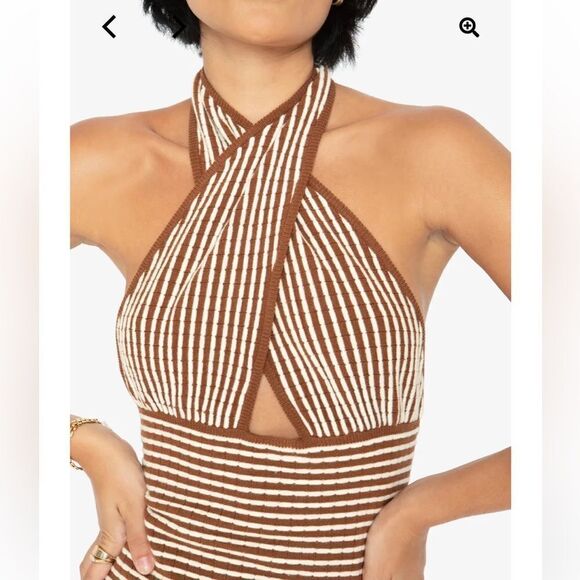 Callahan Mimi Knit Mini Dress stripes cross cross halter sold out Revolve M NWT - Picture 2 of 9